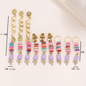 Golden braid jewelry set with purple tulip charms and crystals for dreadlock styling