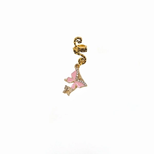 Golden spiral ear cuff with pink enamel butterfly pendant and sparkling rhinestones