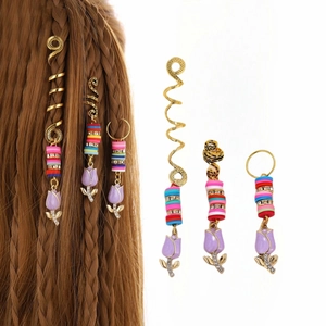Bohemian Alloy Dreadlock Accessories With Colorful Polymer Clay Beads And Enamel Tulip Pendant Spiral Hair Clips Women Jewelry