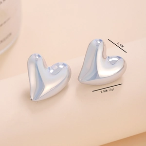 Irregular heart stud earrings with iridescent metallic finish and S925 silver needle