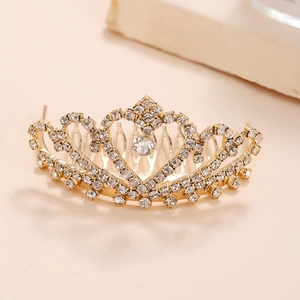 Pettine per capelli a corona dorata a forma di cuore con strass per feste e matrimoni bambini