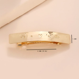 Barrette à cheveux dorée polie avec motifs étoile et cœur, longueur 9,5 cm, mode