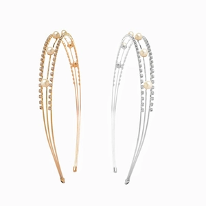 Set di cerchietti eleganti in oro e argento con cristalli scintillanti e perle bianche