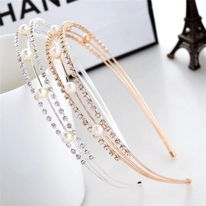 Elegante Cerchietto da Sposa Multistrato Con Künstliche Perle Artificiali e Strass Oro Argento Lega Cerchietto per Capelli per Matrimonio Festa Donna