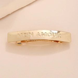 Barrette dorée élégante avec gravure MON AMOUR pour accessoires de cheveux femme