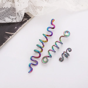 Rainbow Celtic spiral hair pins set for braids and dreadlock styling on white background