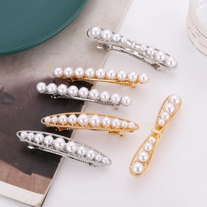 Elegant Faux Artificial Pearl Hair Clip Korean Style Alloy Spring Barrette Gold Silver Metal Hairpin For Women Hair Styling Accessories