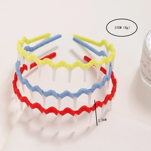 Three colorful wavy anti-slip headbands with teeth combs for women and kids