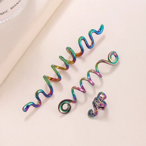 Rainbow gradient Celtic spiral hairpins set in iridescent stainless steel finish