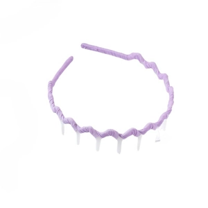 Purple wavy headband for women with non-slip teeth and comfortable fabric covering