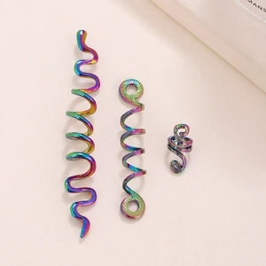 Three-piece iridescent metal spiral hair clips set in Celtic style with gradient finish