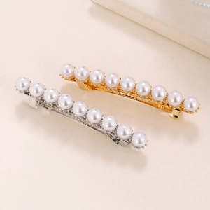 Elegant two-piece pearl hair clip set with gold and silver metal bases for women