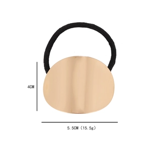 Minimalist elastic hair tie with oval gold metal brushed finish decoration 5.5cm wide
