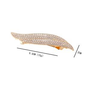 Elegant gold leaf spring hair clip with sparkling rhinestones for women, 9.5cm length