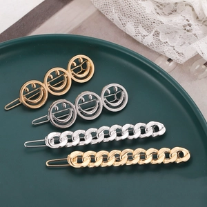 Barock Zinklegierung Kette Smiley Haarklammer Metall Seitenklammer Elegante Haarnadel Mode Accessoires Für Damen