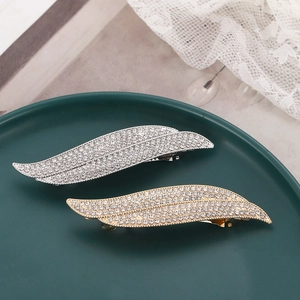 Elegant Leaf Shape Zinc Alloy Rhinestone Hair Clip Exquisite Shiny Spring Clip Fashion Hair Accessories For Women Party