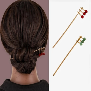 Pic à Cheveux en Alliage de Style Chinois Vintage Avec Pendentif en Perle Artificielle Texture Bambou pour Femme Accessoires de Cheveux Rétro Hanfu