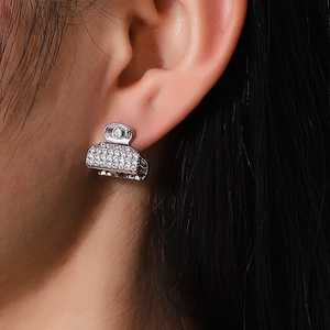 Boucles d'Oreilles Clous Pince à Cheveux en Alliage de Luxe Petits Ear Cuffs Géométriques Strass Plaqués Or Argent pour Femme Bijoux de Mode