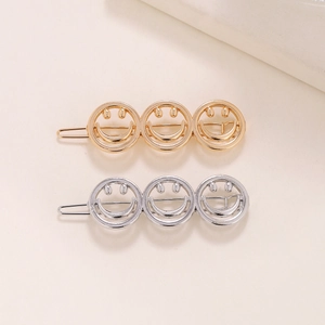 Goldene und silberne Barock-Haarspangen mit drei hohlen Smileys für modische Frauen