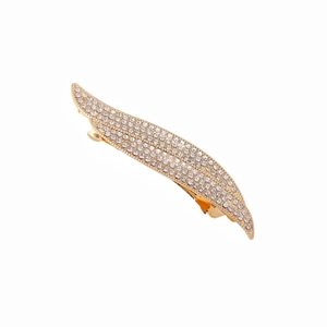 Elegant gold leaf hair clip encrusted with sparkling rhinestones for classic women's hairstyling