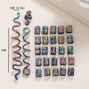 Regenbogen Wikinger Dreadlock Haarschmuck Set mit 9cm keltischen Spiralspangen