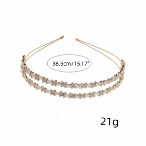 Serre-tête de mariée doré à double rangée avec motifs de trèfles en cristal de luxe