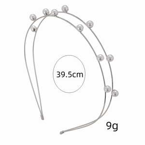 Eleganter zweischichtiger silberner Haarreif mit Perlen und Strasssteinen, 39,5 cm Länge