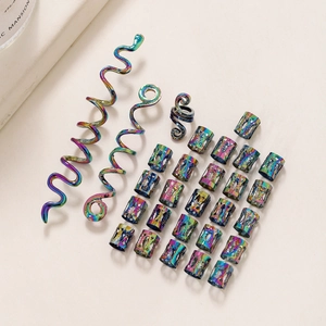 Regenbogen Wikinger Keltenknoten Haarspiralen und Perlen Set für Dreadlocks Styling