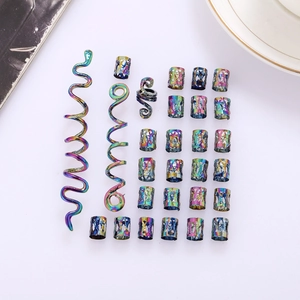 27tlg. Regenbogen-Viking-Spiralhaarclips und Manschetten für Dreadlocks und Zöpfe