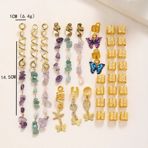 DIY braided hair accessories set with butterfly star pendants and colorful gemstones