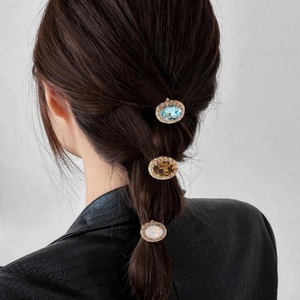 Set de 3 pinces à cheveux vintage avec pierres ovales et cristaux sur tresse élégante
