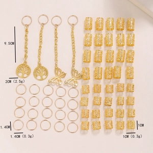 Kit de 64 bijoux dorés pour dreadlocks avec pendentifs arbre de vie et papillons