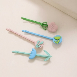 Set di quattro fermagli per capelli floreali pastello con tulipani e fiori in 3D