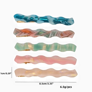 Lot de 5 barrettes à cheveux ondulées en acétate, couleurs variées avec dimensions