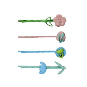 Set di 4 fermagli per capelli colorati a forma di fiore con tulipani e margherite