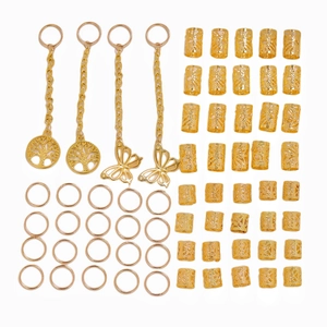 Set de 64 bijoux de cheveux dorés avec l'arbre de vie, papillons et anneaux de tressage