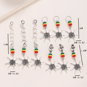 Bohemian silver hair jewelry set with colorful beads and flower charms for dreadlocks