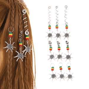 Halloween Dreadlock Hair Clips Alloy Metal Spiral Hair Rings With Star Sun Snake Pendants For Braiding Party Hair Accessories