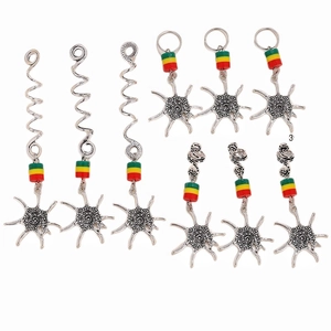 9pcs silver hair rings set with colorful beads and star pendants for dreadlock braids