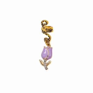 Elegant purple tulip hair braid charm with golden spiral ring and sparkling zircon accents