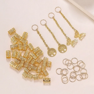 Set de 64 bijoux de cheveux dorés avec pendentifs Arbre de Vie et papillon pour tresses