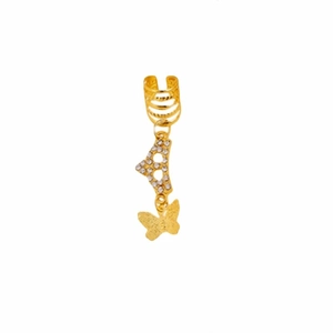 Macro shot of gold butterfly charm hair ring with sparkling rhinestone inlay details