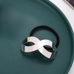 Élastique à cheveux infini minimaliste en argent avec bande noire à haute élasticité