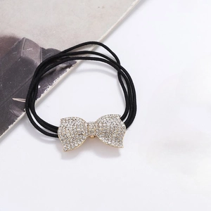 Eleganter U-förmiger Haargummi mit glitzernder Strass-Schleife und schwarzen Gummibändern