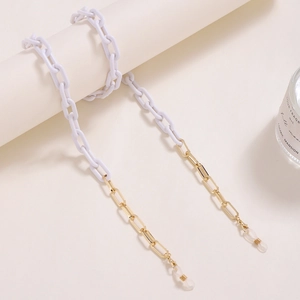 Fashionable white acrylic resin and gold metal chain for glasses and face masks