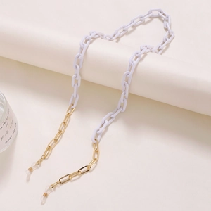 Fashionable gold metal and white acrylic chunky link eyeglass chain for women
