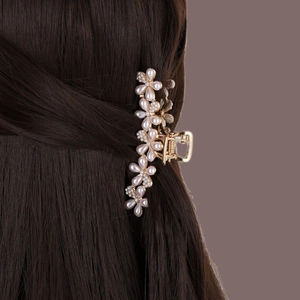 Pince À Cheveux Élégante En Alliage Doré Avec Design De Fleurs En Künstliche Perles D'Imitation Grande Pince Pour Femme Accessoires Cheveux