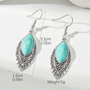 Vintage Boheemse turquoise waterdruppel oorbellen met zilveren gravure en strassteentjes