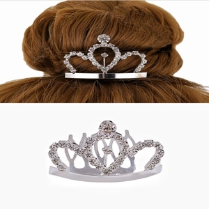 Peigne à Cheveux Couronne Strass Brillant Alliage Argenté Princesse Cœur Accessoire Cheveux Pour Enfants Filles Mariage Fête