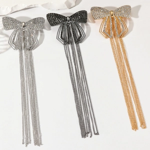 Barrettes à cheveux élégantes avec nœud en strass et pompons en argent, or et noir